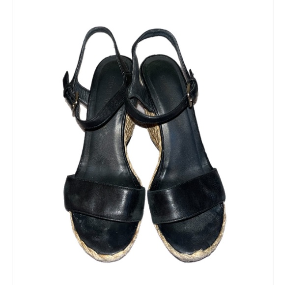 Stuart Weitzman Black Wedge Sandals- size 8.5 - Picture 2 of 9